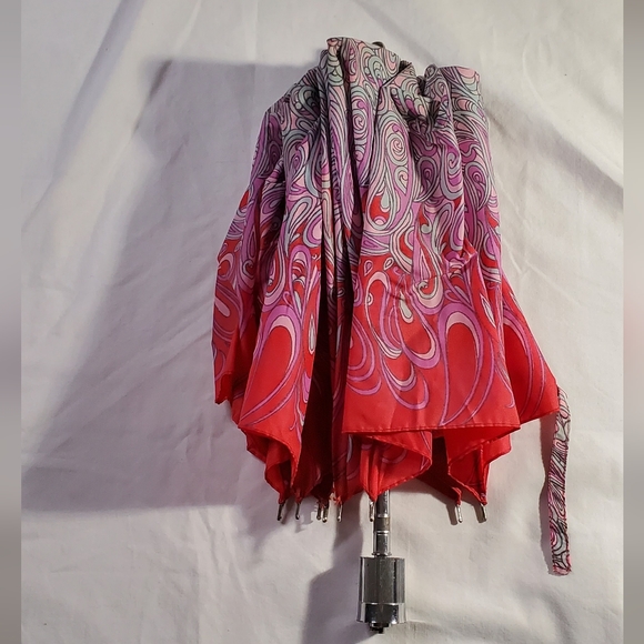 Unique Vintage 70s Psychedelia Print Red Pink and Blue Umbrella - Picture 7 of 12